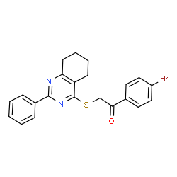 ChemSpider 2D Image | 1-(4-Bromophenyl)-2-[(2-phenyl-5,6,7,8-tetrahydro-4-quinazolinyl)sulfanyl]ethanone | C22H19BrN2OS
