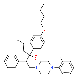 ChemSpider 2D Image | 3-(4-Butoxyphenyl)-1-[4-(2-fluorophenyl)-1-piperazinyl]-2-phenyl-3-hexanol | C32H41FN2O2
