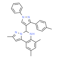 ChemSpider 2D Image | 2,7,9-Trimethyl-5-[3-(4-methylphenyl)-1-phenyl-1H-pyrazol-4-yl]-5,6-dihydropyrazolo[1,5-c]quinazoline | C29H27N5