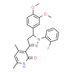 ChemSpider 2D Image | 3-[5-(3,4-Dimethoxyphenyl)-1-(2-fluorophenyl)-4,5-dihydro-1H-pyrazol-3-yl]-4,6-dimethyl-2(1H)-pyridinone | C24H24FN3O3