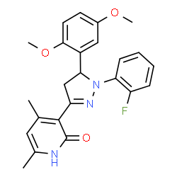 ChemSpider 2D Image | 3-[5-(2,5-Dimethoxyphenyl)-1-(2-fluorophenyl)-4,5-dihydro-1H-pyrazol-3-yl]-4,6-dimethyl-2(1H)-pyridinone | C24H24FN3O3