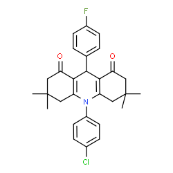ChemSpider 2D Image | 10-(4-Chlorophenyl)-9-(4-fluorophenyl)-3,3,6,6-tetramethyl-3,4,6,7,9,10-hexahydro-1,8(2H,5H)-acridinedione | C29H29ClFNO2
