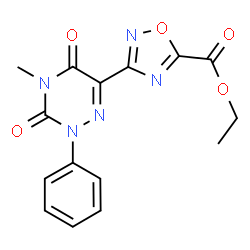 ChemSpider 2D Image | Ethyl 3-(4-methyl-3,5-dioxo-2-phenyl-2,3,4,5-tetrahydro-1,2,4-triazin-6-yl)-1,2,4-oxadiazole-5-carboxylate | C15H13N5O5