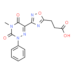 ChemSpider 2D Image | 3-[3-(4-Methyl-3,5-dioxo-2-phenyl-2,3,4,5-tetrahydro-1,2,4-triazin-6-yl)-1,2,4-oxadiazol-5-yl]propanoic acid | C15H13N5O5