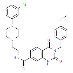 ChemSpider 2D Image | N-{2-[4-(3-Chlorophenyl)-1-piperazinyl]ethyl}-3-(4-methoxybenzyl)-2,4-dioxo-1,2,3,4-tetrahydro-7-quinazolinecarboxamide | C29H30ClN5O4