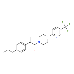 ChemSpider 2D Image | 2-(4-isobutylphenyl)-1-{4-[5-(trifluoromethyl)pyridin-2-yl]piperazino}propan-1-one | C23H28F3N3O