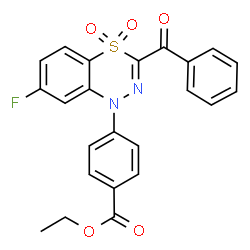 ChemSpider 2D Image | Ethyl 4-(3-benzoyl-7-fluoro-4,4-dioxido-1H-4,1,2-benzothiadiazin-1-yl)benzoate | C23H17FN2O5S