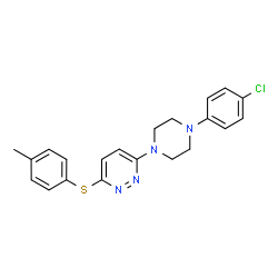 ChemSpider 2D Image | 3-[4-(4-Chlorophenyl)-1-piperazinyl]-6-[(4-methylphenyl)sulfanyl]pyridazine | C21H21ClN4S