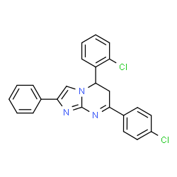 ChemSpider 2D Image | 5-(2-Chlorophenyl)-7-(4-chlorophenyl)-2-phenyl-5,6-dihydroimidazo[1,2-a]pyrimidine | C24H17Cl2N3