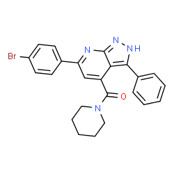 ChemSpider 2D Image | [6-(4-Bromophenyl)-3-phenyl-2H-pyrazolo[3,4-b]pyridin-4-yl](1-piperidinyl)methanone | C24H21BrN4O
