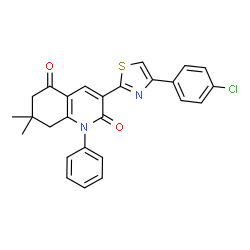 ChemSpider 2D Image | 3-[4-(4-Chlorophenyl)-1,3-thiazol-2-yl]-7,7-dimethyl-1-phenyl-7,8-dihydro-2,5(1H,6H)-quinolinedione | C26H21ClN2O2S