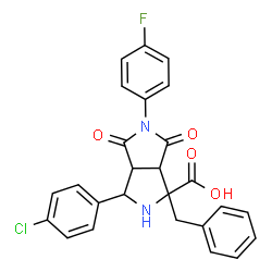 ChemSpider 2D Image | 1-Benzyl-3-(4-chlorophenyl)-5-(4-fluorophenyl)-4,6-dioxooctahydropyrrolo[3,4-c]pyrrole-1-carboxylic acid | C26H20ClFN2O4
