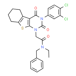 ChemSpider 2D Image | N-Benzyl-2-[3-(3,4-dichlorophenyl)-2,4-dioxo-3,4,5,6,7,8-hexahydro[1]benzothieno[2,3-d]pyrimidin-1(2H)-yl]-N-ethylacetamide | C27H25Cl2N3O3S