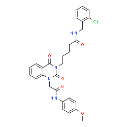 ChemSpider 2D Image | N-(2-Chlorobenzyl)-5-[1-{2-[(4-methoxyphenyl)amino]-2-oxoethyl}-2,4-dioxo-1,4-dihydro-3(2H)-quinazolinyl]pentanamide | C29H29ClN4O5