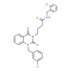 ChemSpider 2D Image | N-(2-Chlorobenzyl)-4-[1-(3-chlorobenzyl)-2,4-dioxo-1,4-dihydro-3(2H)-quinazolinyl]butanamide | C26H23Cl2N3O3
