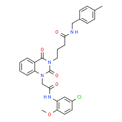 ChemSpider 2D Image | 4-[1-{2-[(5-Chloro-2-methoxyphenyl)amino]-2-oxoethyl}-2,4-dioxo-1,4-dihydro-3(2H)-quinazolinyl]-N-(4-methylbenzyl)butanamide | C29H29ClN4O5