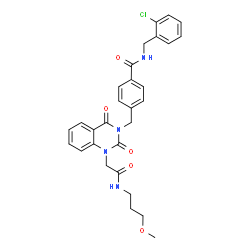 ChemSpider 2D Image | N-(2-Chlorobenzyl)-4-{[1-{2-[(3-methoxypropyl)amino]-2-oxoethyl}-2,4-dioxo-1,4-dihydro-3(2H)-quinazolinyl]methyl}benzamide | C29H29ClN4O5