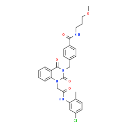 ChemSpider 2D Image | 4-{[1-{2-[(5-Chloro-2-methylphenyl)amino]-2-oxoethyl}-2,4-dioxo-1,4-dihydro-3(2H)-quinazolinyl]methyl}-N-(3-methoxypropyl)benzamide | C29H29ClN4O5