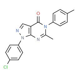 ChemSpider 2D Image | 1-(4-Chlorophenyl)-6-methyl-5-(4-methylphenyl)-1,5-dihydro-4H-pyrazolo[3,4-d]pyrimidin-4-one | C19H15ClN4O