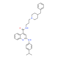 ChemSpider 2D Image | N-[3-(4-Benzyl-1-piperidinyl)propyl]-2-[(4-isopropylphenyl)amino]-4-quinolinecarboxamide | C34H40N4O