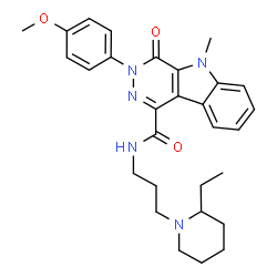 ChemSpider 2D Image | N-[3-(2-Ethyl-1-piperidinyl)propyl]-3-(4-methoxyphenyl)-5-methyl-4-oxo-4,5-dihydro-3H-pyridazino[4,5-b]indole-1-carboxamide | C29H35N5O3