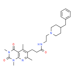 ChemSpider 2D Image | N-[2-(4-Benzyl-1-piperidinyl)ethyl]-3-(1,3,5,7-tetramethyl-2,4-dioxo-1,2,3,4-tetrahydropyrido[2,3-d]pyrimidin-6-yl)propanamide | C28H37N5O3