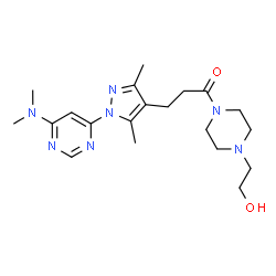 ChemSpider 2D Image | 3-{1-[6-(Dimethylamino)-4-pyrimidinyl]-3,5-dimethyl-1H-pyrazol-4-yl}-1-[4-(2-hydroxyethyl)-1-piperazinyl]-1-propanone | C20H31N7O2