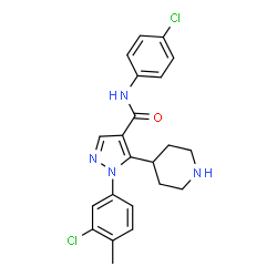 ChemSpider 2D Image | 1-(3-Chloro-4-methylphenyl)-N-(4-chlorophenyl)-5-(4-piperidinyl)-1H-pyrazole-4-carboxamide | C22H22Cl2N4O