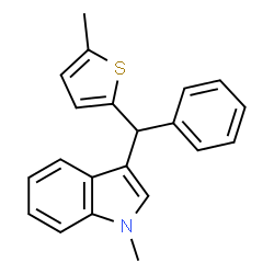ChemSpider 2D Image | 1-Methyl-3-[(5-methyl-2-thienyl)(phenyl)methyl]-1H-indole | C21H19NS
