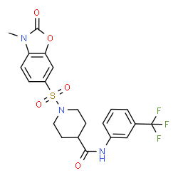 ChemSpider 2D Image | 1-[(3-Methyl-2-oxo-2,3-dihydro-1,3-benzoxazol-6-yl)sulfonyl]-N-[3-(trifluoromethyl)phenyl]-4-piperidinecarboxamide | C21H20F3N3O5S