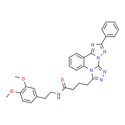 ChemSpider 2D Image | N-[2-(3,4-Dimethoxyphenyl)ethyl]-4-(10-phenylbis[1,2,4]triazolo[4,3-a:1',5'-c]quinazolin-3-yl)butanamide | C30H29N7O3