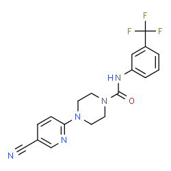 ChemSpider 2D Image | N1-[3-(trifluoromethyl)phenyl]-4-(5-cyano-2-pyridyl)piperazine-1-carboxamide | C18H16F3N5O