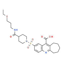 ChemSpider 2D Image | 2-({4-[(3-Ethoxypropyl)carbamoyl]-1-piperidinyl}sulfonyl)-7,8,9,10-tetrahydro-6H-cyclohepta[b]quinoline-11-carboxylic acid | C26H35N3O6S