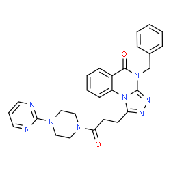 ChemSpider 2D Image | 4-Benzyl-1-{3-oxo-3-[4-(2-pyrimidinyl)-1-piperazinyl]propyl}[1,2,4]triazolo[4,3-a]quinazolin-5(4H)-one | C27H26N8O2