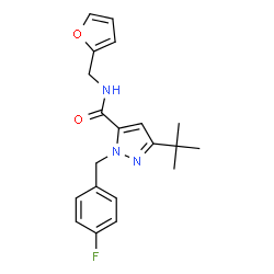 ChemSpider 2D Image | 3-(tert-butyl)-1-(4-fluorobenzyl)-N-(2-furylmethyl)-1H-pyrazole-5-carboxamide | C20H22FN3O2