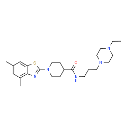ChemSpider 2D Image | 1-(4,6-Dimethyl-1,3-benzothiazol-2-yl)-N-[3-(4-ethyl-1-piperazinyl)propyl]-4-piperidinecarboxamide | C24H37N5OS