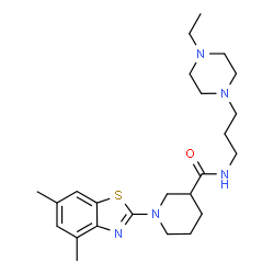 ChemSpider 2D Image | 1-(4,6-Dimethyl-1,3-benzothiazol-2-yl)-N-[3-(4-ethyl-1-piperazinyl)propyl]-3-piperidinecarboxamide | C24H37N5OS