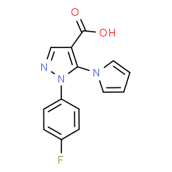 ChemSpider 2D Image | 1-(4-Fluorophenyl)-5-(1H-pyrrol-1-yl)-1H-pyrazole-4-carboxylic acid | C14H10FN3O2