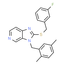 ChemSpider 2D Image | 3-(2,5-Dimethylbenzyl)-2-[(3-fluorobenzyl)sulfanyl]-3H-imidazo[4,5-c]pyridine | C22H20FN3S