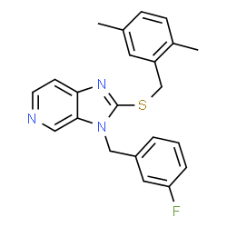 ChemSpider 2D Image | 2-[(2,5-Dimethylbenzyl)sulfanyl]-3-(3-fluorobenzyl)-3H-imidazo[4,5-c]pyridine | C22H20FN3S