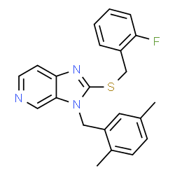 ChemSpider 2D Image | 3-(2,5-Dimethylbenzyl)-2-[(2-fluorobenzyl)sulfanyl]-3H-imidazo[4,5-c]pyridine | C22H20FN3S