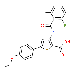 ChemSpider 2D Image | 3-[(2,6-Difluorobenzoyl)amino]-5-(4-ethoxyphenyl)-2-thiophenecarboxylic acid | C20H15F2NO4S