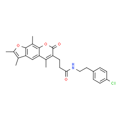 ChemSpider 2D Image | N-[2-(4-Chlorophenyl)ethyl]-3-(2,3,5,9-tetramethyl-7-oxo-7H-furo[3,2-g]chromen-6-yl)propanamide | C26H26ClNO4