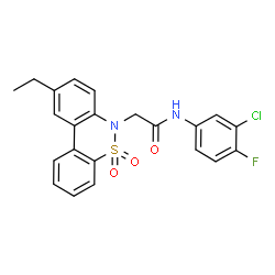 ChemSpider 2D Image | N-(3-Chloro-4-fluorophenyl)-2-(9-ethyl-5,5-dioxido-6H-dibenzo[c,e][1,2]thiazin-6-yl)acetamide | C22H18ClFN2O3S
