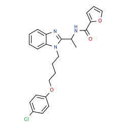 ChemSpider 2D Image | N-(1-{1-[4-(4-Chlorophenoxy)butyl]-1H-benzimidazol-2-yl}ethyl)-2-furamide | C24H24ClN3O3