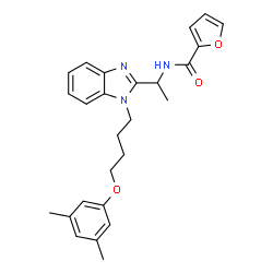 ChemSpider 2D Image | N-(1-{1-[4-(3,5-Dimethylphenoxy)butyl]-1H-benzimidazol-2-yl}ethyl)-2-furamide | C26H29N3O3
