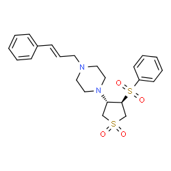 ChemSpider 2D Image | 1-[(3S,4R)-1,1-Dioxido-4-(phenylsulfonyl)tetrahydro-3-thiophenyl]-4-[(2E)-3-phenyl-2-propen-1-yl]piperazine | C23H28N2O4S2