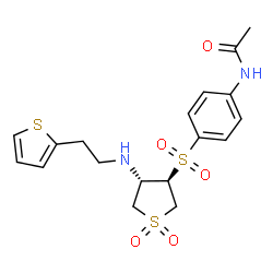 ChemSpider 2D Image | N-(4-{[(3R,4S)-1,1-Dioxido-4-{[2-(2-thienyl)ethyl]amino}tetrahydro-3-thiophenyl]sulfonyl}phenyl)acetamide | C18H22N2O5S3