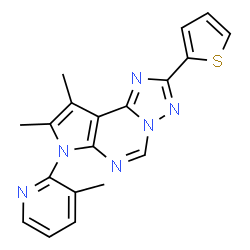 ChemSpider 2D Image | 8,9-Dimethyl-7-(3-methyl-2-pyridinyl)-2-(2-thienyl)-7H-pyrrolo[3,2-e][1,2,4]triazolo[1,5-c]pyrimidine | C19H16N6S