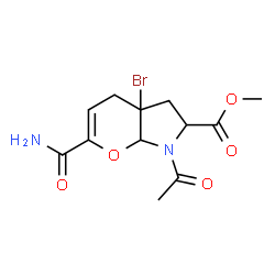 ChemSpider 2D Image | Methyl 7-acetyl-4a-bromo-2-carbamoyl-4,4a,5,6,7,7a-hexahydropyrano[2,3-b]pyrrole-6-carboxylate | C12H15BrN2O5